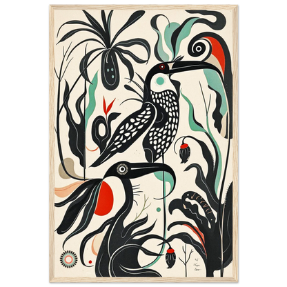 Mid-Century Modern Tropical Bird Art Print Light Wood Frame 40x60 cm 16x24″ Premium Matte Paper Wooden Framed Poster