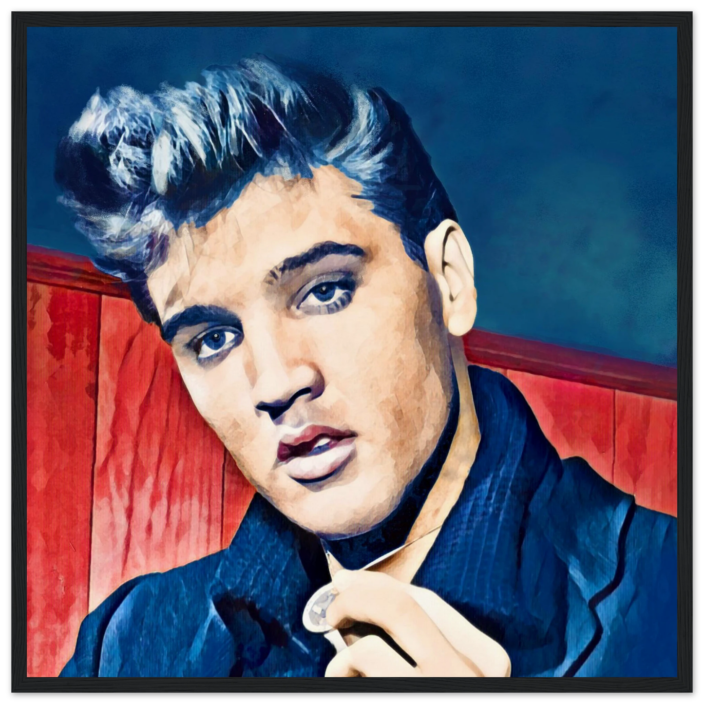 Young Elvis Presley Art Print Black Wood Frame 50x50 cm 20x20″ Museum-Quality Matte Framed Poster
