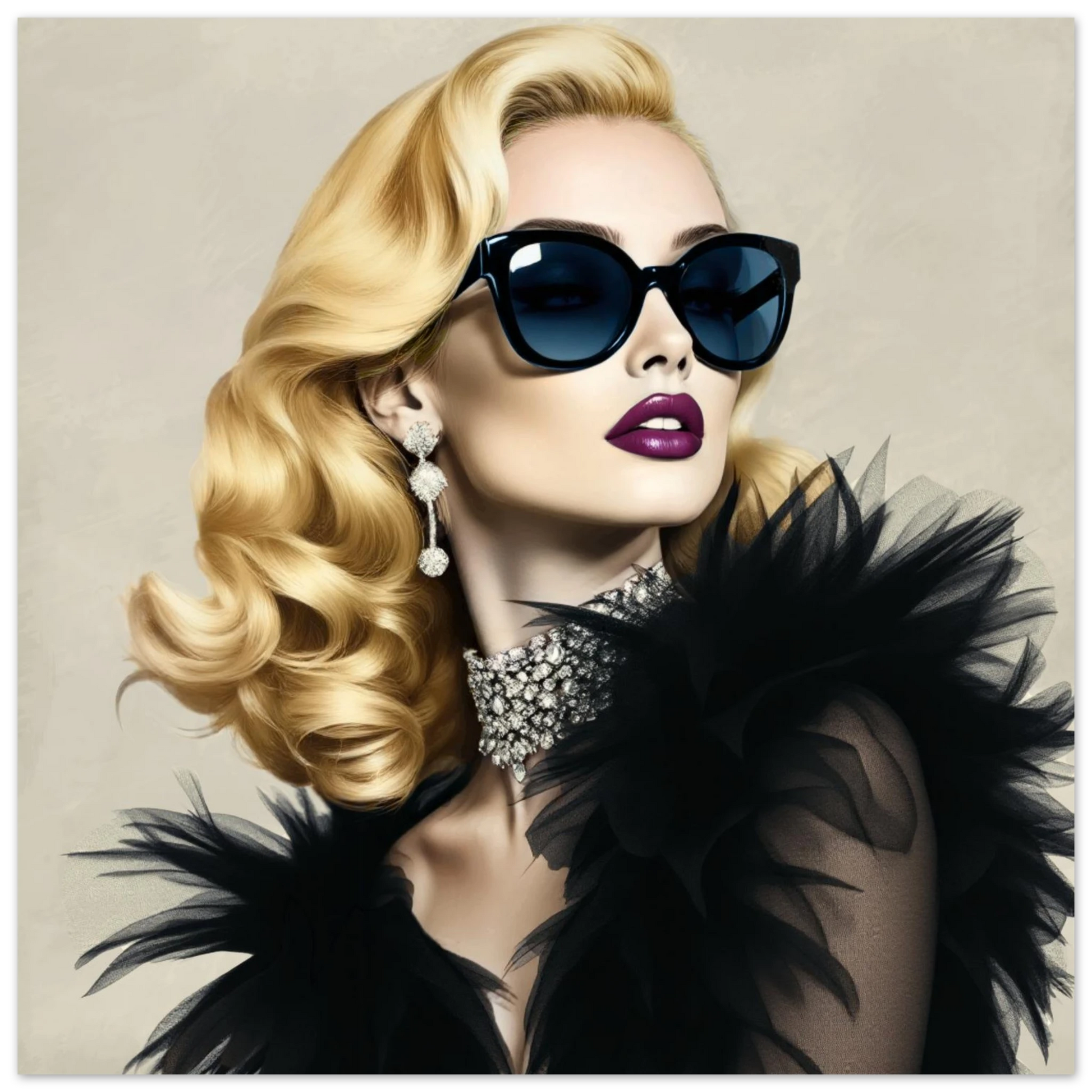 Blonde Bombshell Fashion Model Art Print 40x40 cm 16x16″ Premium Matte Paper Poster