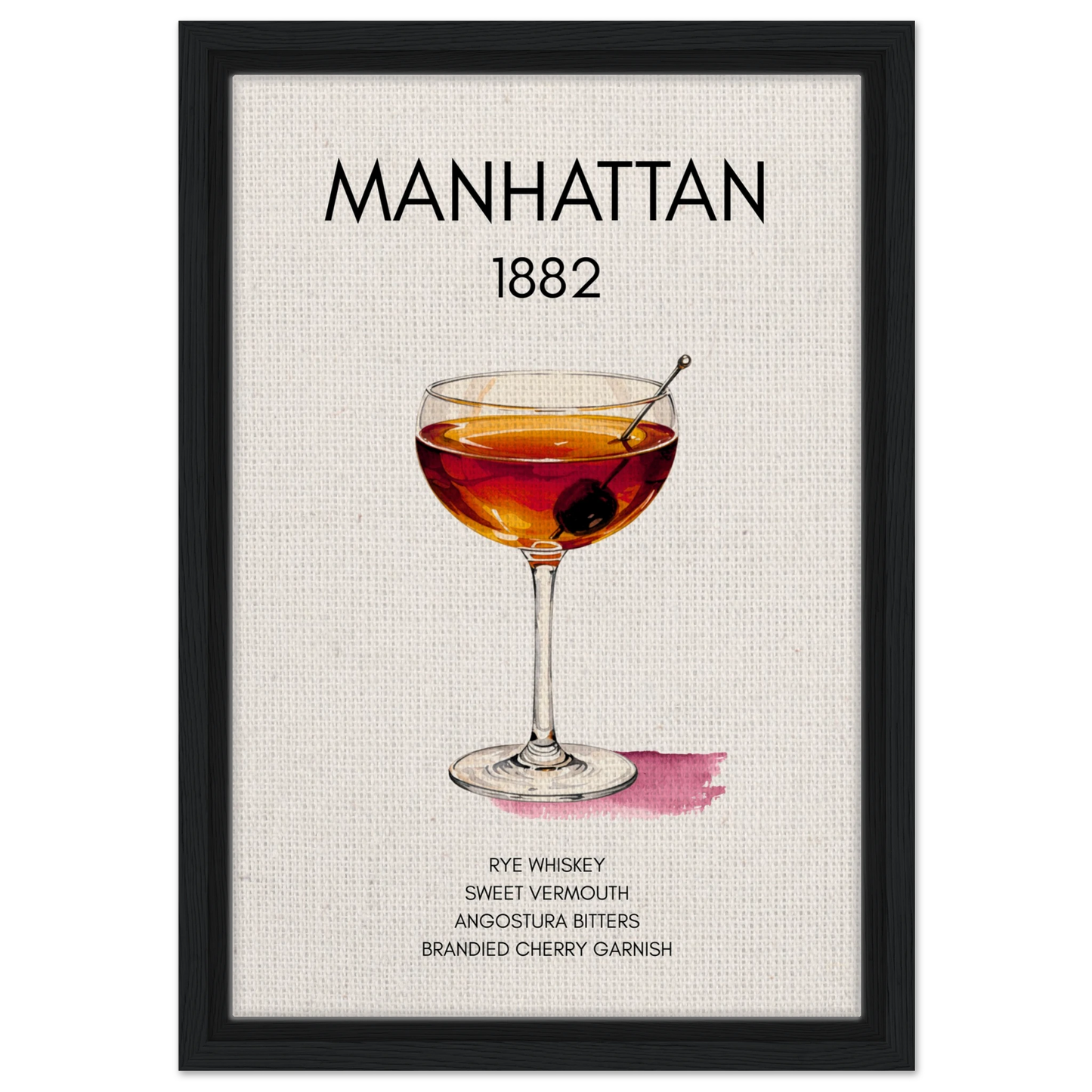 Classic Manhattan Cocktail Bar Art Poster Print Black Wood Frame 30x45 cm 12x18″ Framed Canvas