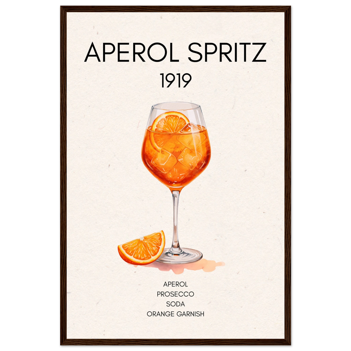 Aperol Spritz Cocktail Bar Poster Print Dark Brown Wood Frame 40x60 cm 16x24″ Premium Matte Paper Wooden Framed Poster