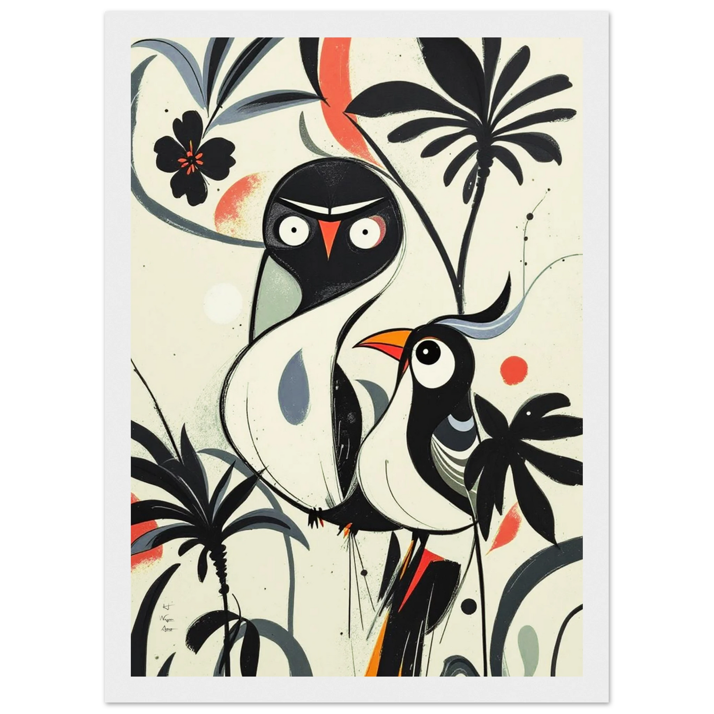 Abstract Bird Modern Tropical Art Print White Wood Frame 21x29.7 cm 8x12" Classic Matte Paper Wooden Framed Poster
