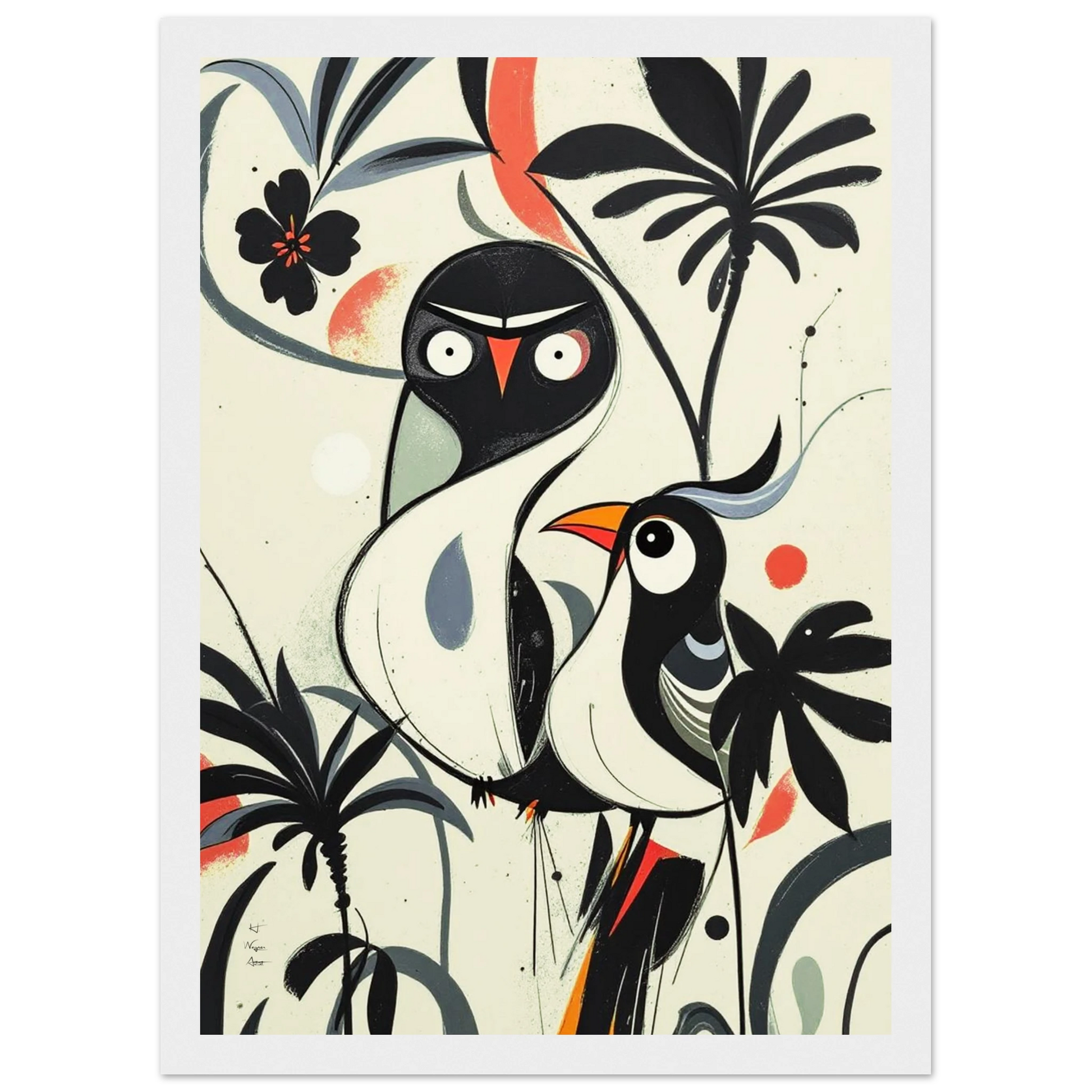 Abstract Bird Modern Tropical Art Print White Wood Frame 21x29.7 cm 8x12" Classic Matte Paper Wooden Framed Poster