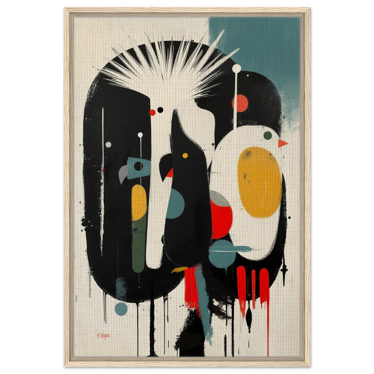 Modern Cockatoo Bird Art Poster Print - Framed Tropical Mid- Century Wall Decor Light Wood Frame 60x90 cm 24x36″ Framed Canvas