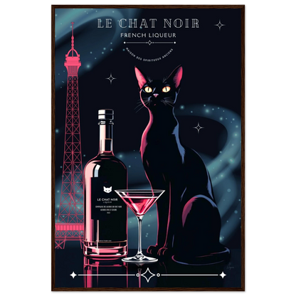 Art Deco Le Chat Noir French Black Cat Art Print 60x90 cm 24x36″ Classic Matte Paper Wooden Framed Poster Dark wood frame