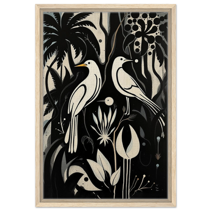 Black & White Minimalist Bird Art Print Light Wood Frame 40x60 cm 16x24″ Framed Canvas