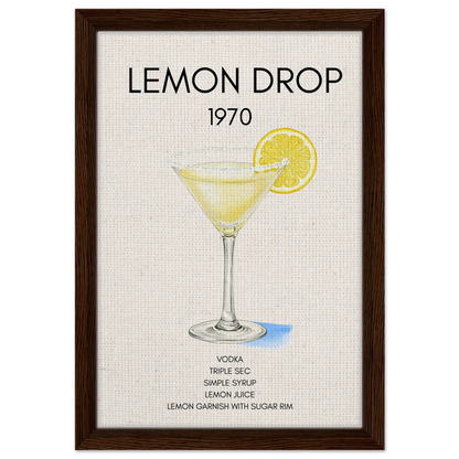 Lemon Drop Martini Cocktail Bar Art Print Dark Brown Wood Frame 30x45 cm 12x18″ Framed Canvas