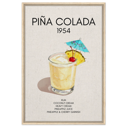 Pina Colada Cocktail Bar Poster Print Light Wood Frame 60x90 cm 24x36″ Framed Canvas