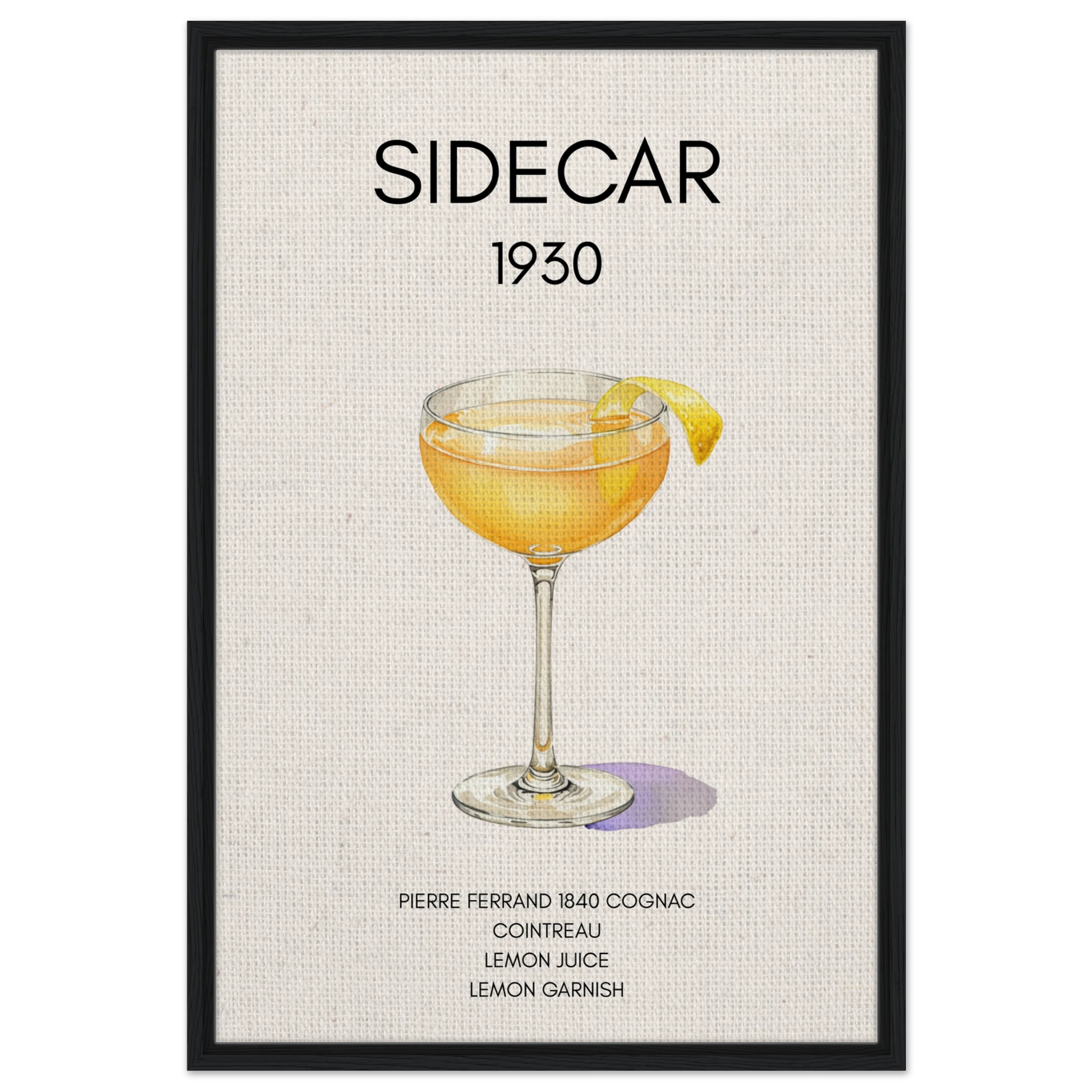 Classic Sidecar Cocktail Bar Art Print Black Wood Frame 60x90 cm 24x36″ Framed Canvas