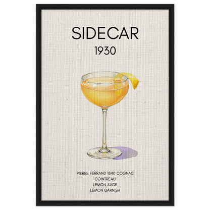 Classic Sidecar Cocktail Bar Art Print Black Wood Frame 60x90 cm 24x36″ Framed Canvas