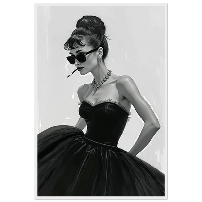 Audrey Hepburn Smoking Fashion Art Print White Wood Frame 60x90 cm 24x36″ Premium Matte Paper Wooden Framed Poster