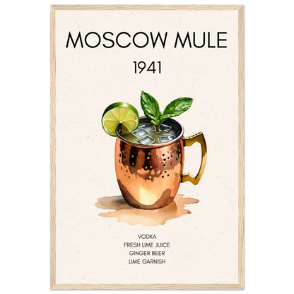 Moscow Mule Cocktail Bar Poster Print Light Wood Frame 40x60 cm 16x24″ Premium Matte Paper Wooden Framed Poster