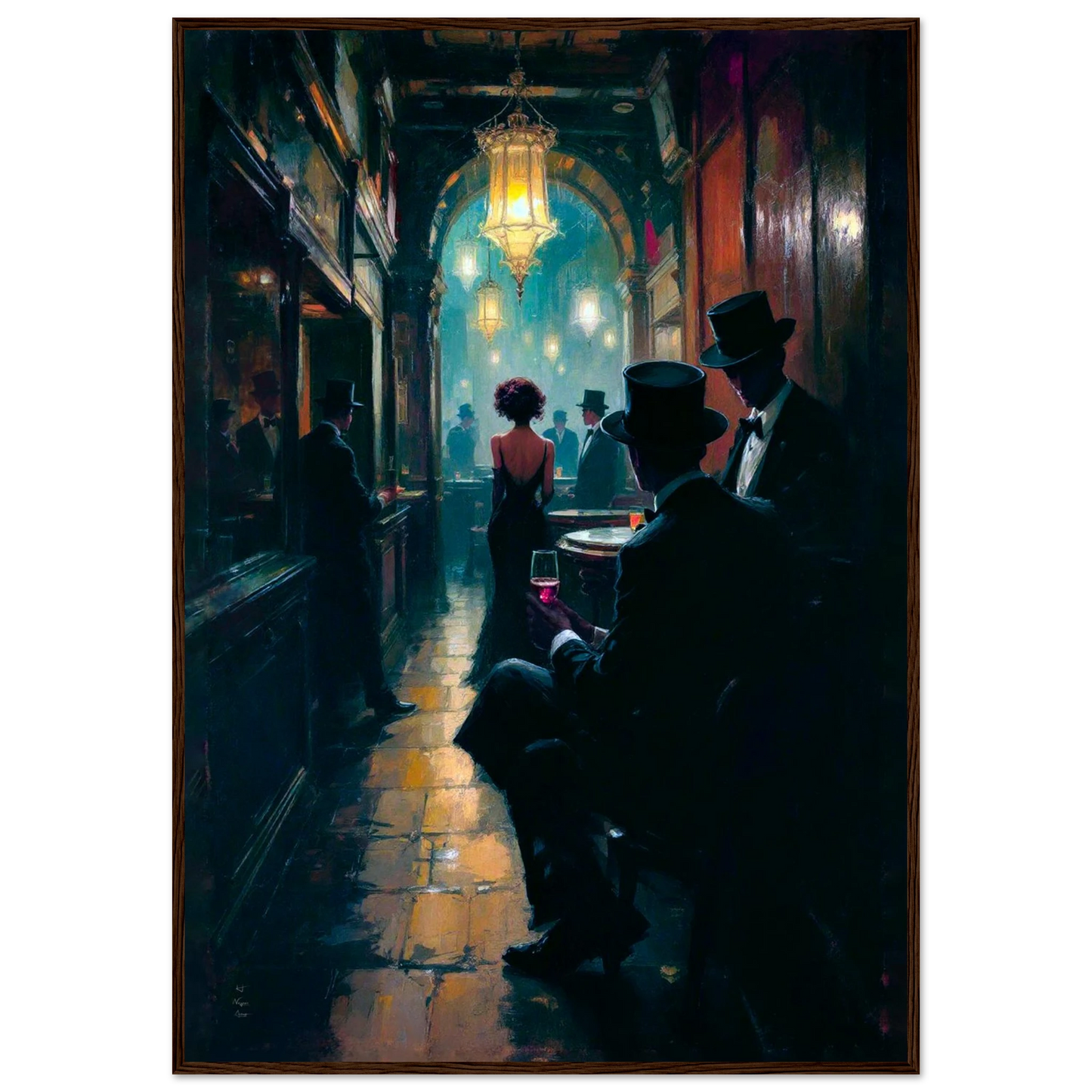 Prohibition Speakeasy Art Deco Print Dark Brown Wood Frame 70x100 cm 28x40″ Classic Matte Framed Poster