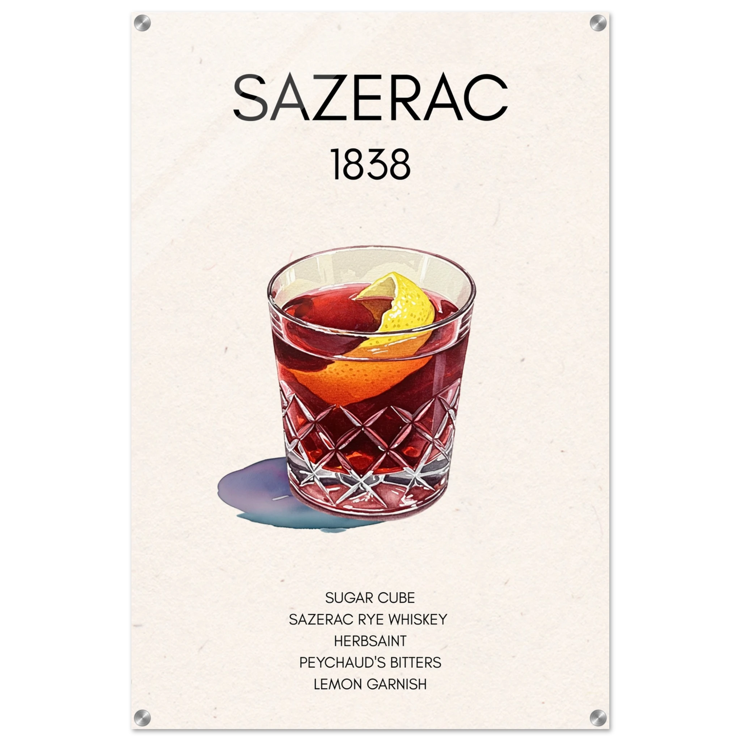 Sazerac Cocktail Bar Poster Print No Frame 60x90 cm 24x36″ Sleek Acrylic Print