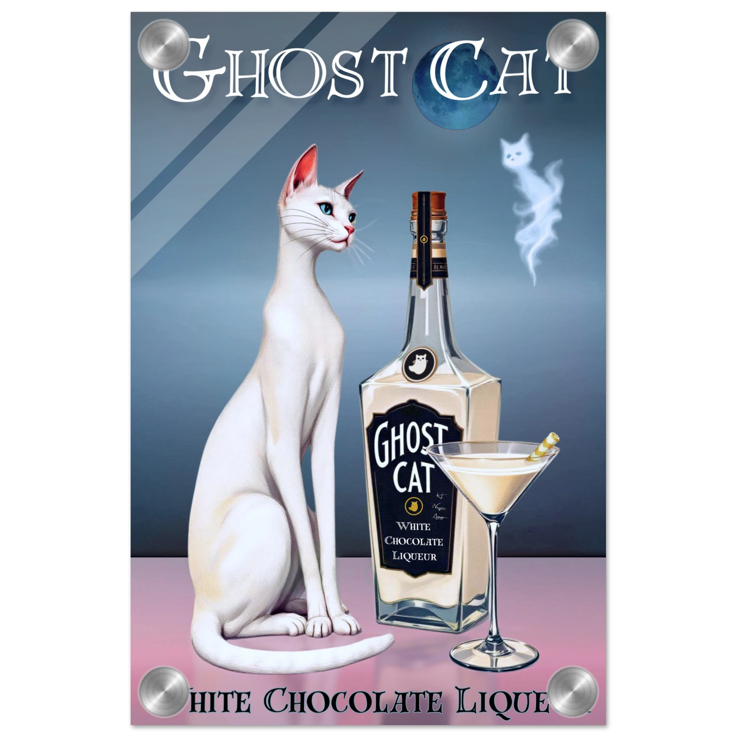 White Cat Martini Cocktail Bar Art Print 20x30 cm 8x12″ Sleek Acrylic Print No Frame