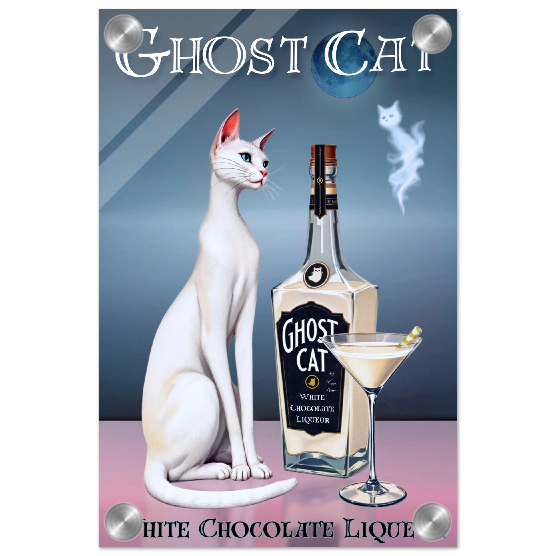 White Cat Chocolate Martini Cocktail Bar Art Print 20x30 cm 8x12″ Sleek Acrylic Print No Frame