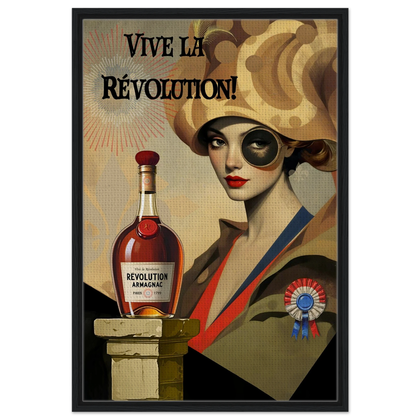 Vintage French Revolution Cognac Art Print Black Wood Frame 60x90 cm 24x36″ Framed Canvas