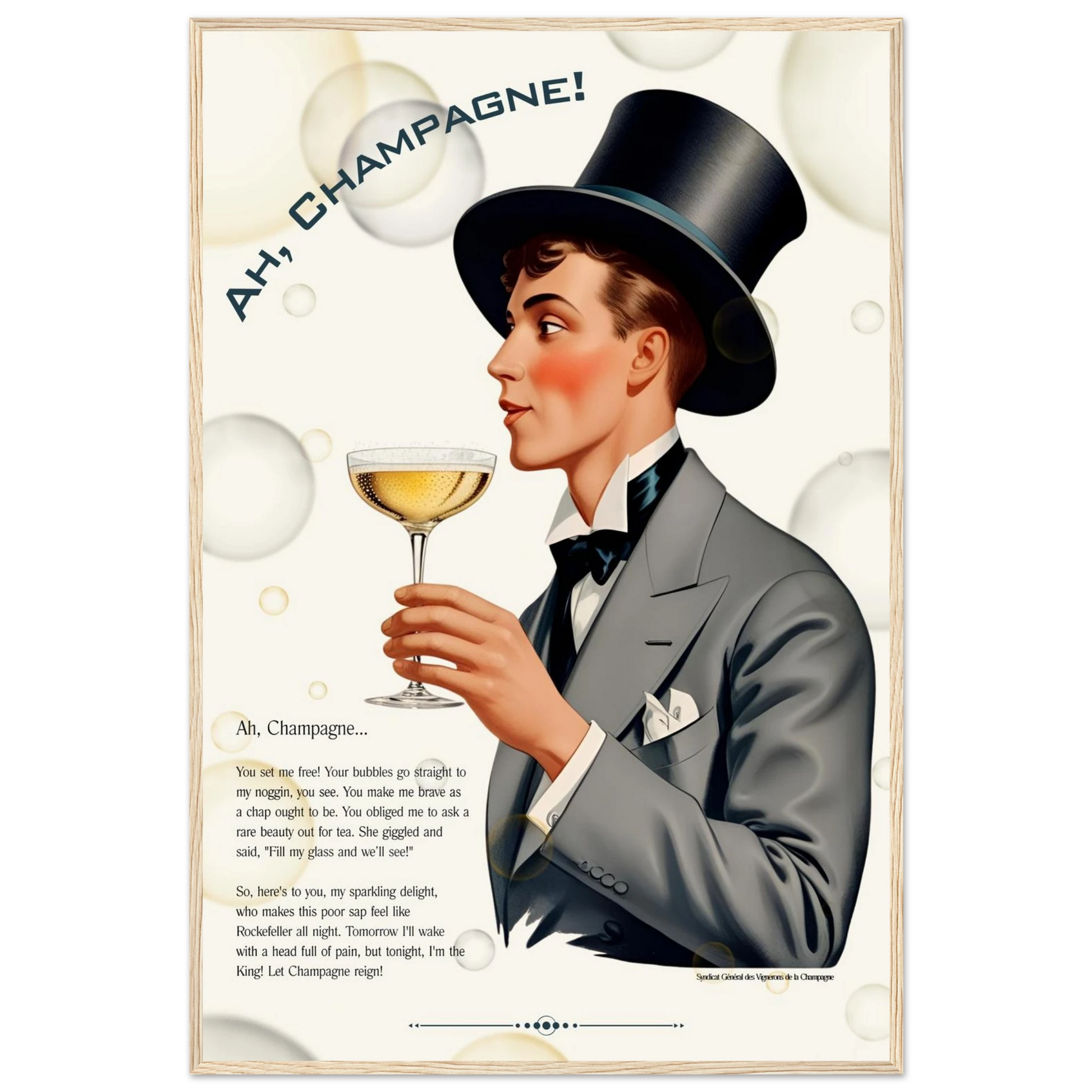 Art Deco Champagne Funny Poem Art Print 60x90 cm 24x36″ Canvas -