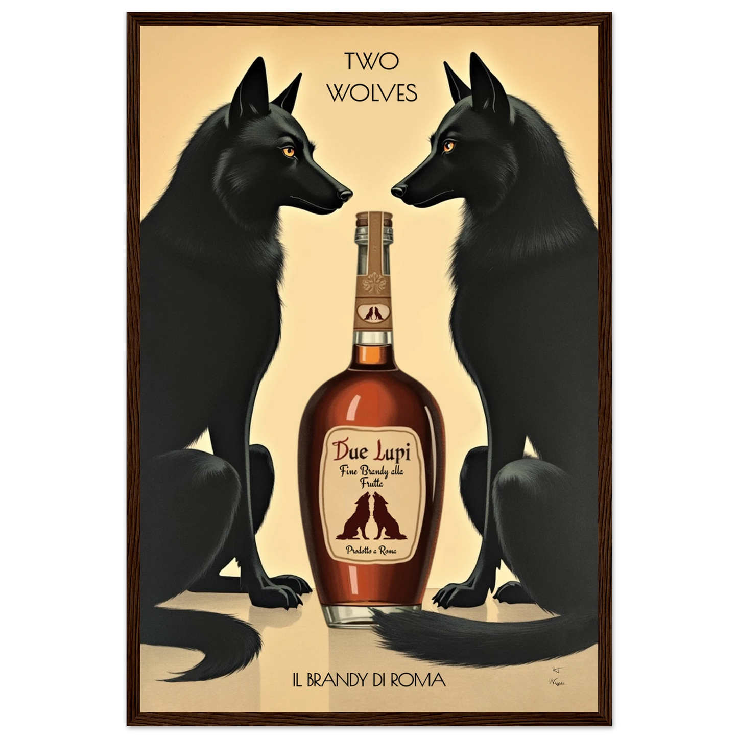 Two Wolves Italian Cocktail Bar Art Print 40x60 cm 16x24″ Premium Matte Paper Wooden Framed Poster Dark Brown Wood Frame
