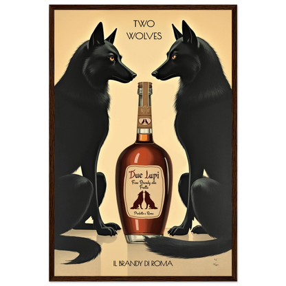Two Wolves Italian Cocktail Bar Art Print 40x60 cm 16x24″ Premium Matte Paper Wooden Framed Poster Dark Brown Wood Frame