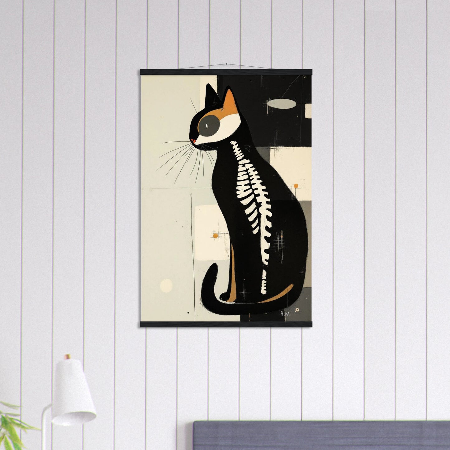 Modern Cat Skeleton Abstract Art Poster Print Black Wood Hanger 60x90 cm 24x36″ Premium Matte Paper Poster with Hanger
