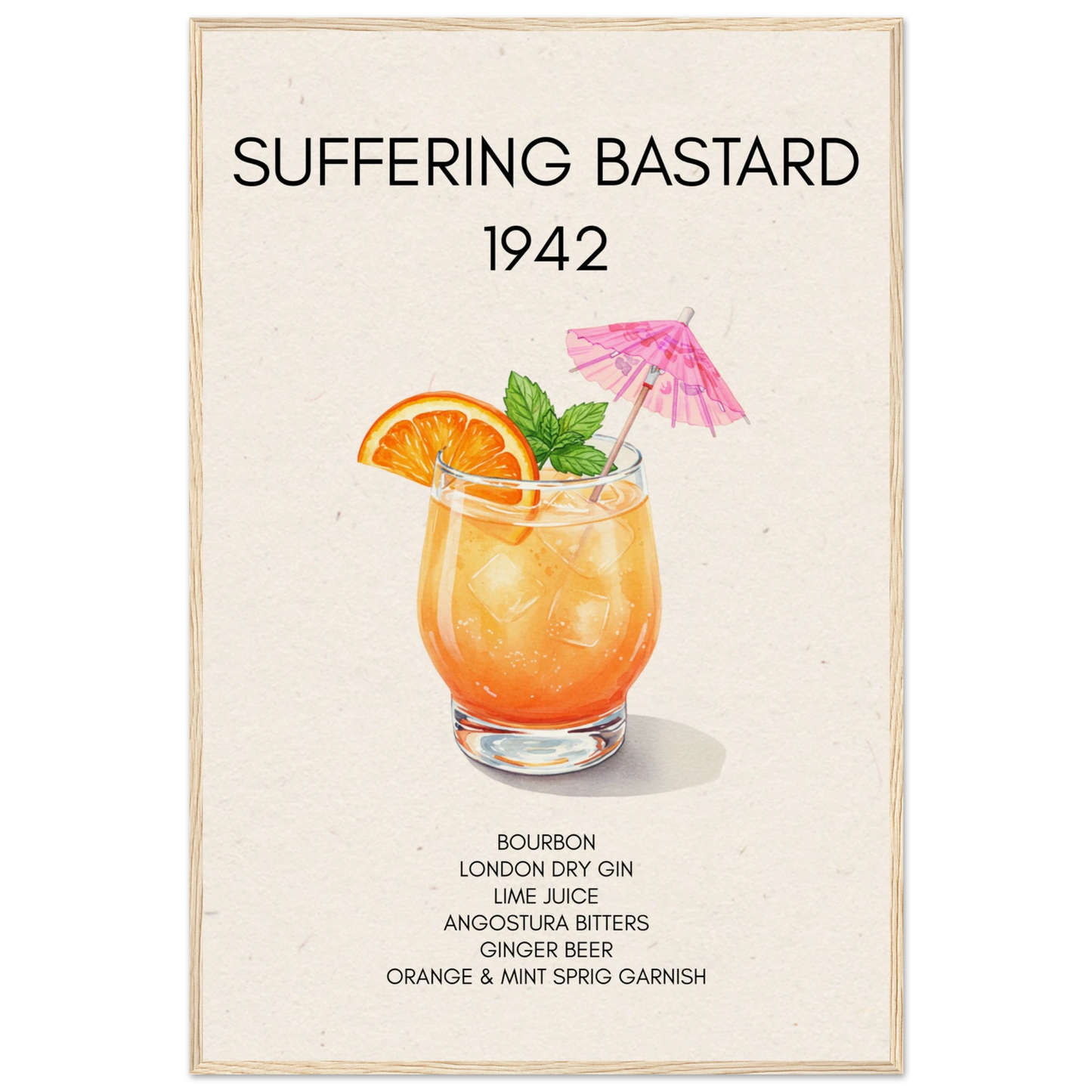 Suffering Bastard Tiki Cocktail Bar Poster Print Light Wood Frame 60x90 cm 24x36″ Museum-Quality Matte Paper Wooden Framed Poster
