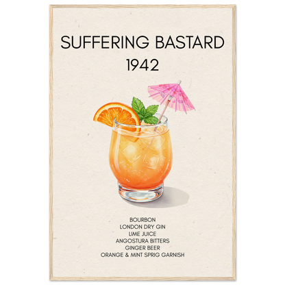 Suffering Bastard Tiki Cocktail Bar Poster Print Light Wood Frame 60x90 cm 24x36″ Museum-Quality Matte Paper Wooden Framed Poster