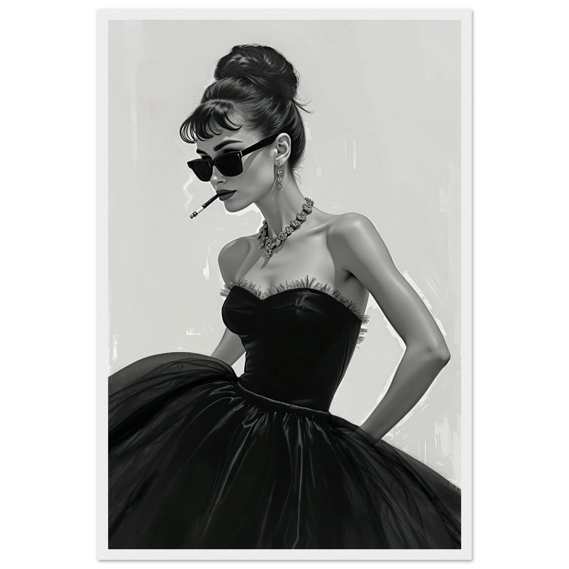 Audrey Hepburn Smoking Fashion Art Print White Wood Frame 40x60 cm 16x24″ Museum-Quality Matte Paper Wooden Framed Poster