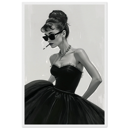 Audrey Hepburn Smoking Fashion Art Print White Wood Frame 40x60 cm 16x24″ Museum-Quality Matte Paper Wooden Framed Poster