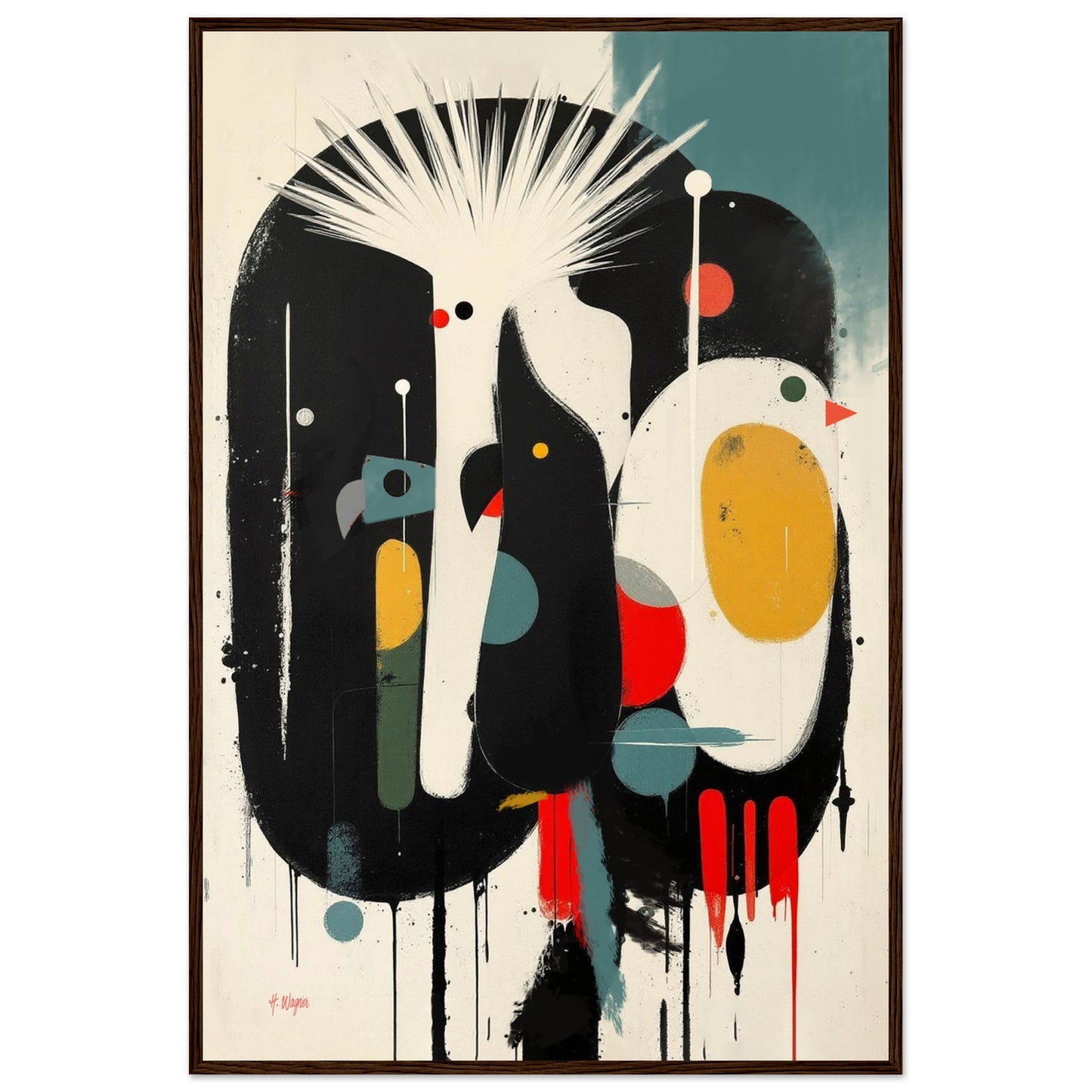 Modern Cockatoo Bird Art Poster Print - Framed Tropical Mid- Century Wall Decor Dark Brown Wood Frame 60x90 cm 24x36″ Classic Matte Framed Poster