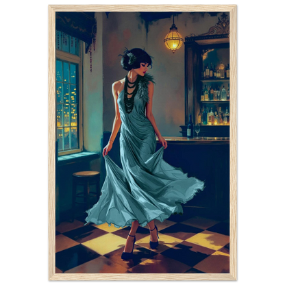 1920s Moonlit Flapper Speakeasy Art Print 30x45 cm 12x18″ Classic Matte Paper Wooden Framed Poster Light Wood Frame