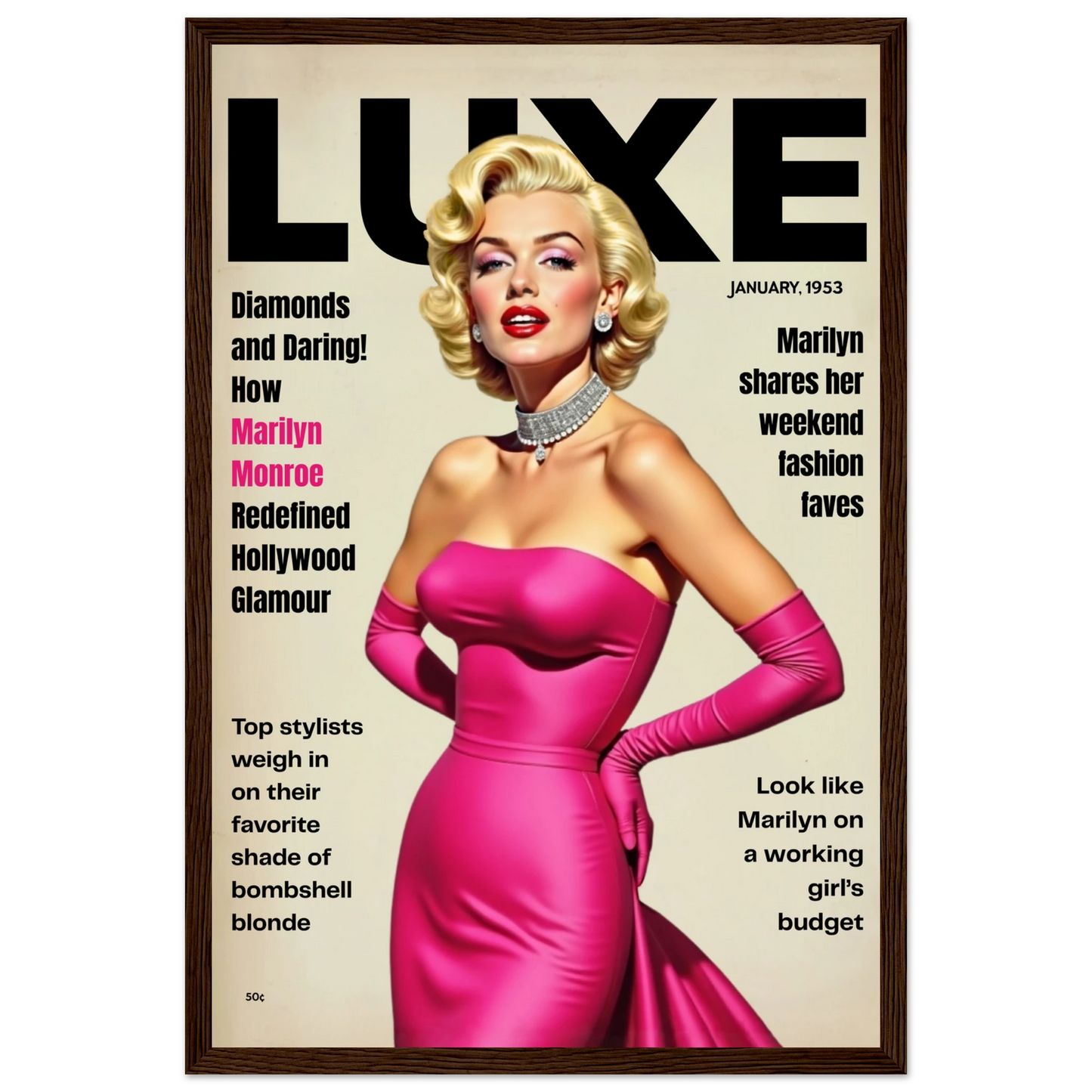 Marilyn Monroe Old Hollywood Art Print Dark Brown Wood Frame 30x45 cm 12x18″ Premium Semi-Glossy Paper Wooden Framed Poster
