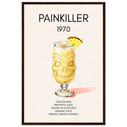 Painkiller Cocktail Bar Art Tiki Print Dark Brown Wood Frame 40x60 cm 16x24″ Premium Matte Paper Wooden Framed Poster