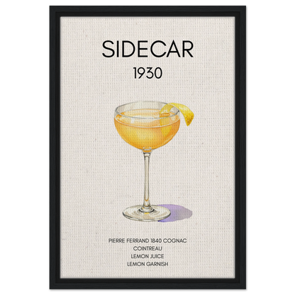 Classic Sidecar Cocktail Bar Art Print Black Wood Frame 40x60 cm 16x24″ Framed Canvas