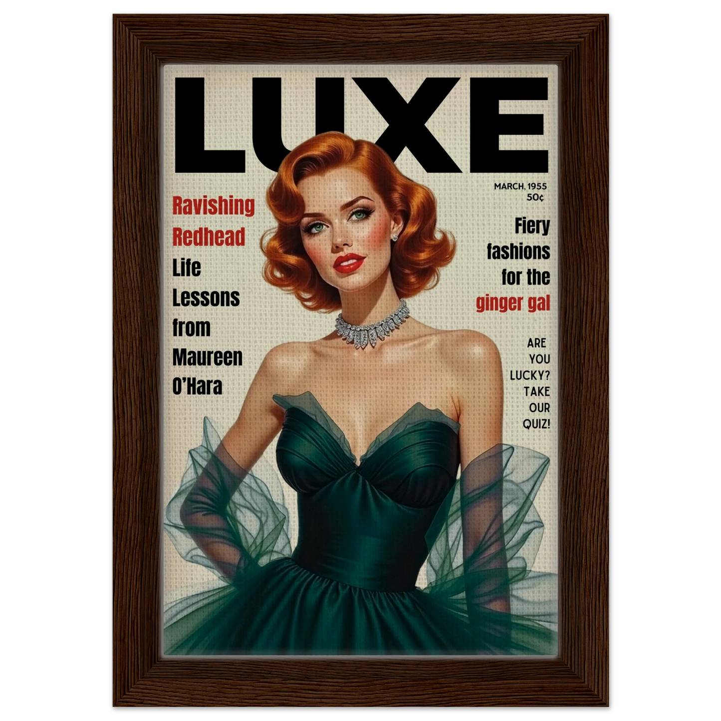 Maureen O'Hara Vintage Fashion Art Poster Print Dark Brown Wood Frame 20x30 cm 8x12″ Framed Canvas