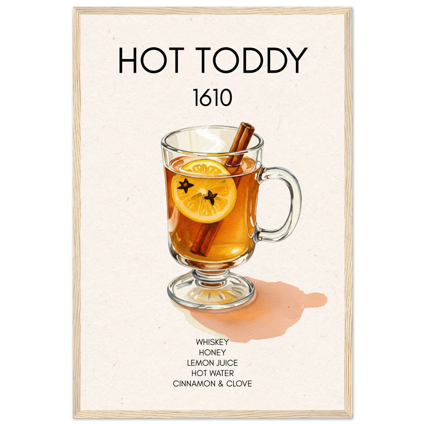 Hot Toddy Cocktail Bar Art Print Light Wood Frame 40x60 cm 16x24″ Premium Matte Paper Wooden Framed Poster