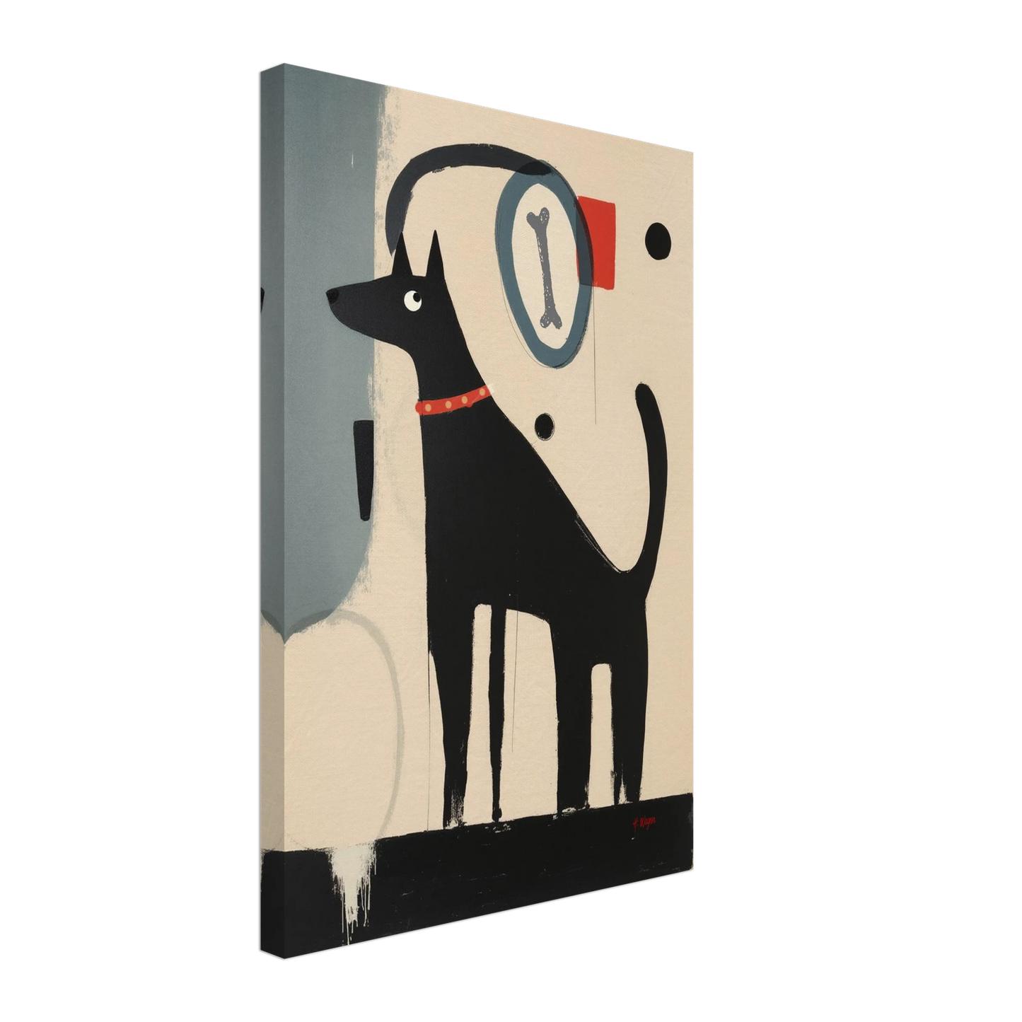 Quirky Modern Dog Art Print 40x60 cm 16x24″ Gallery Wrapped Canvas No Frame