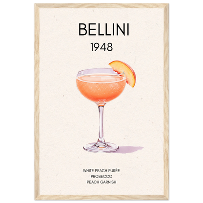 Italian Bellini Cocktail Bar Poster Print 30x45 cm 12x18″ Premium Matte Paper Wooden Framed Poster Light Wood Frame