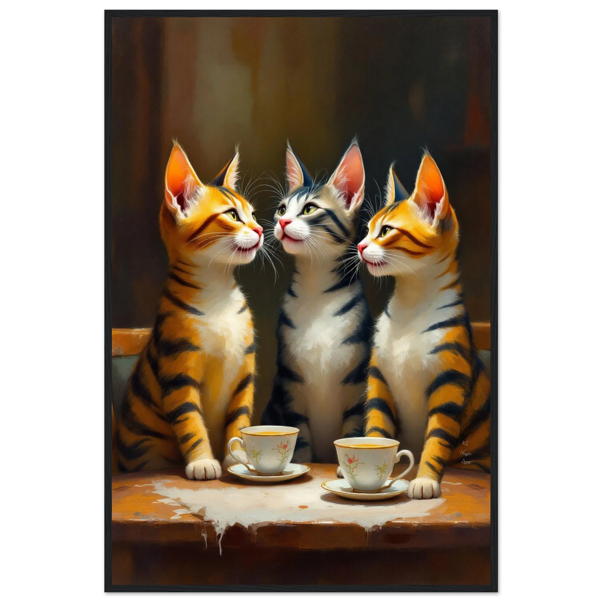 Tabby Cat Vintage Kitchen Art Print 60x90 cm 24x36″ Premium Matte Framed Poster Black Wood Frame