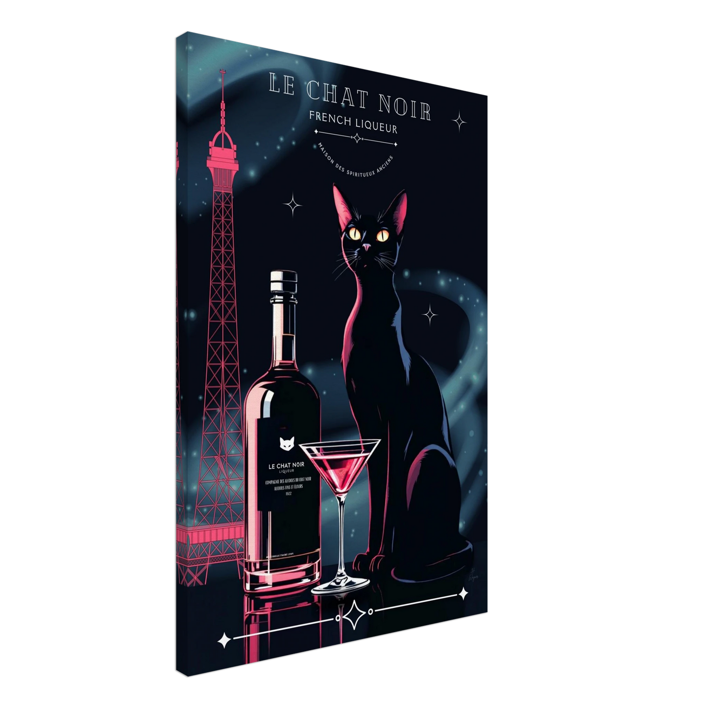 Art Deco Le Chat Noir French Black Cat Art Print 60x90 cm 24x36″ Gallery Wrapped Canvas No Frame