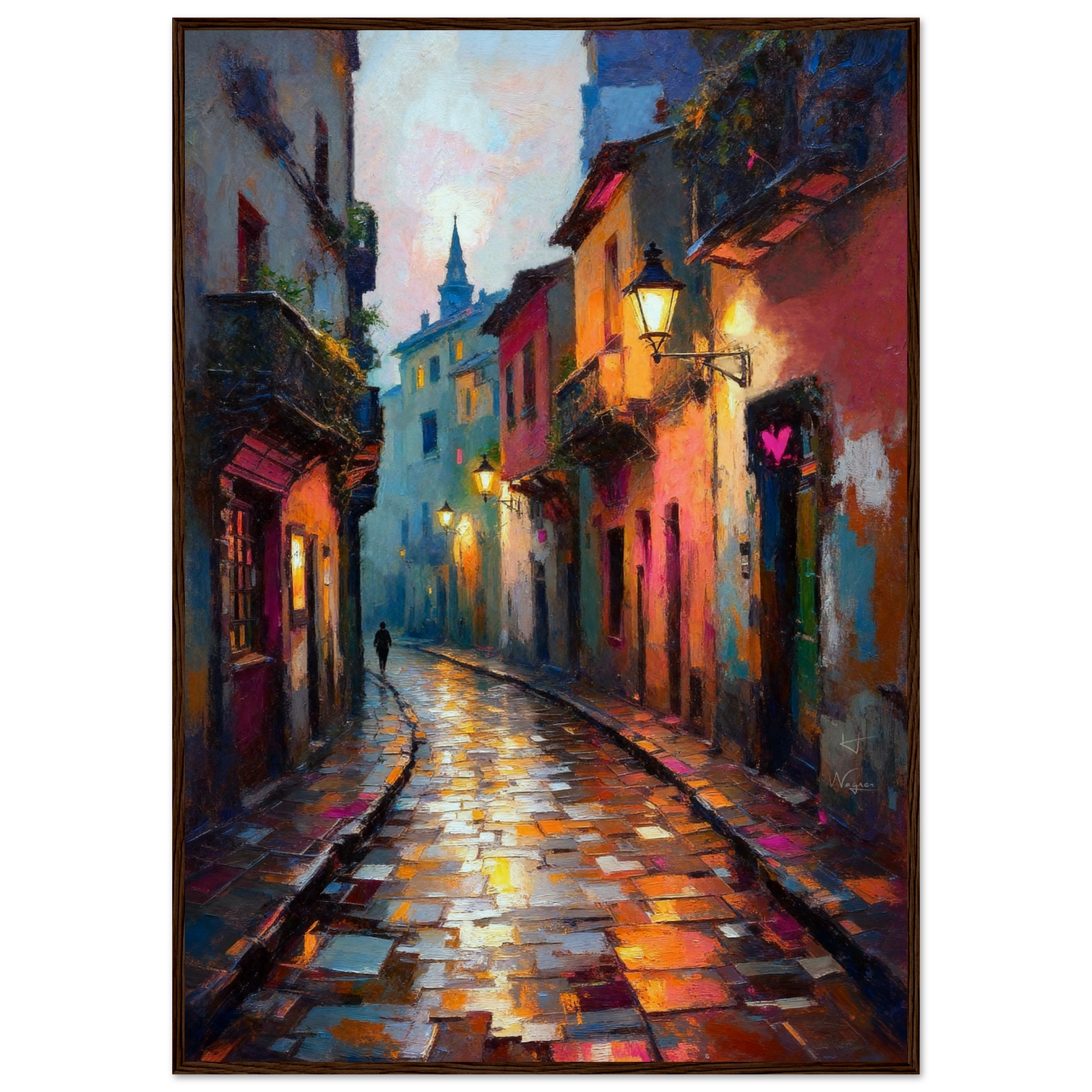 Old Europe Romantic Street Art Print 70x100 cm 28x40″ Museum-Quality Matte Framed Poster Dark Brown Wood