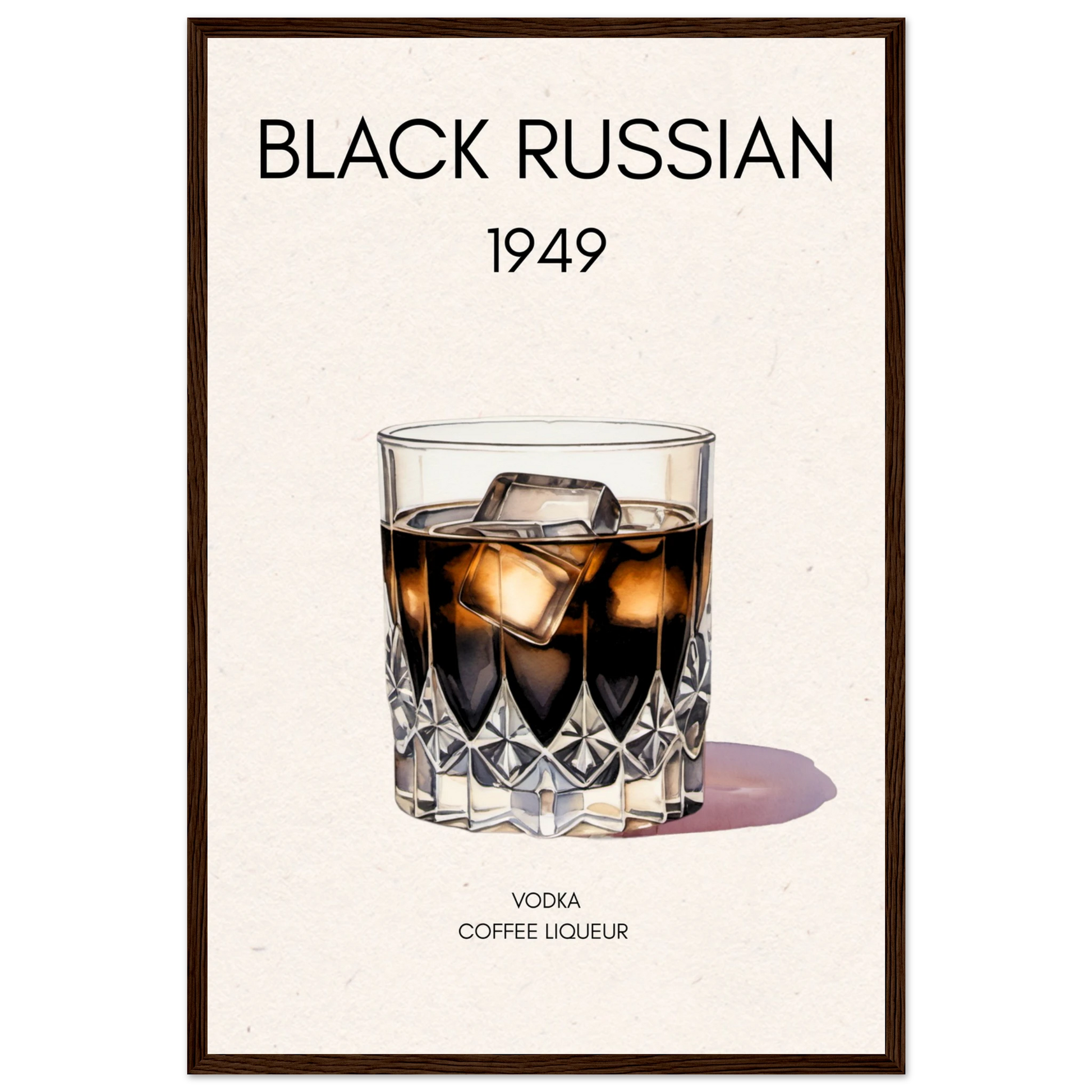 Black Russian Cocktail Bar Art Print Dark Brown Wood Frame 40x60 cm 16x24″ Premium Matte Paper Wooden Framed Poster