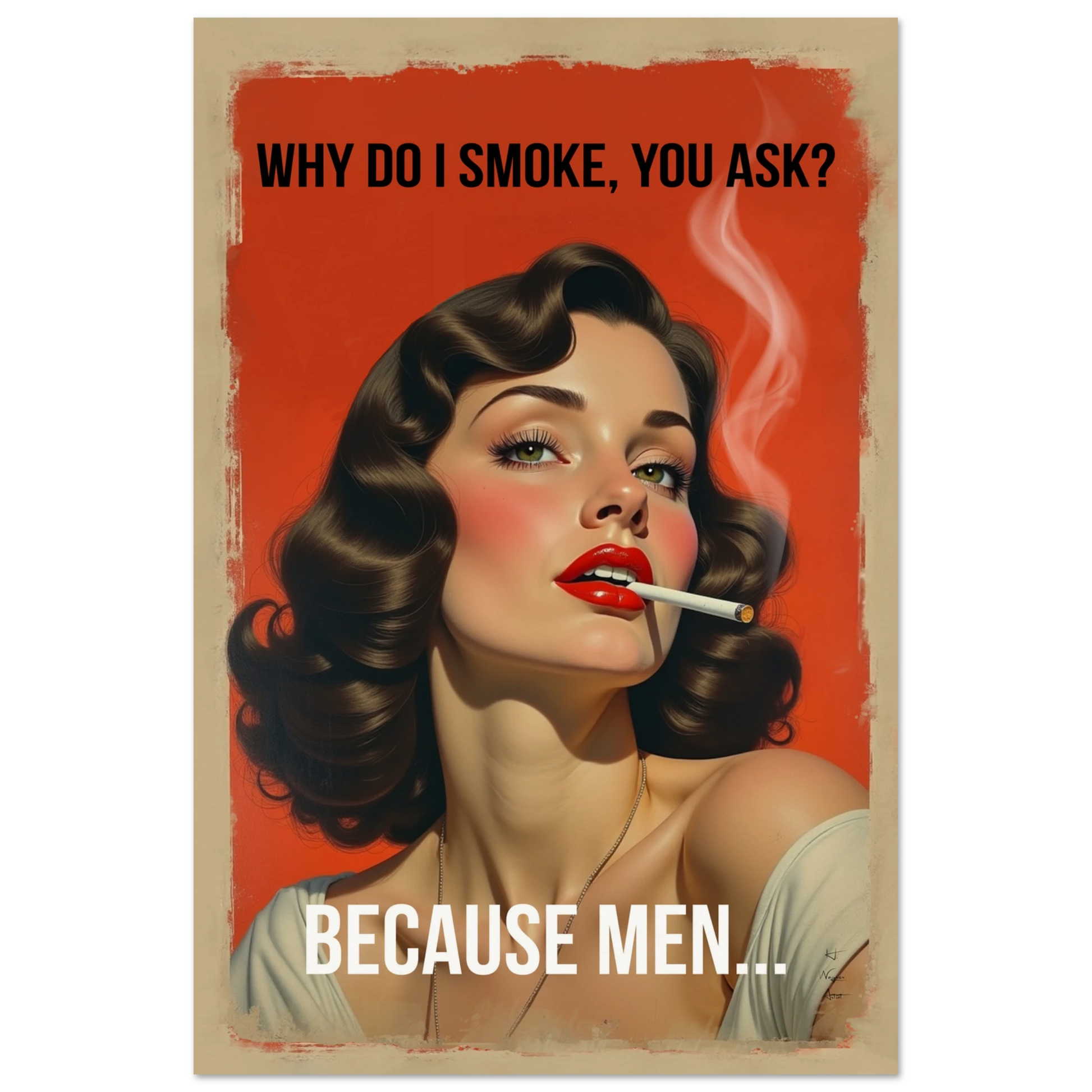 Retro Smoking Pin-Up Girl Art Print No Frame 30x45 cm 12x18″ Museum-Quality Matte Paper Poster