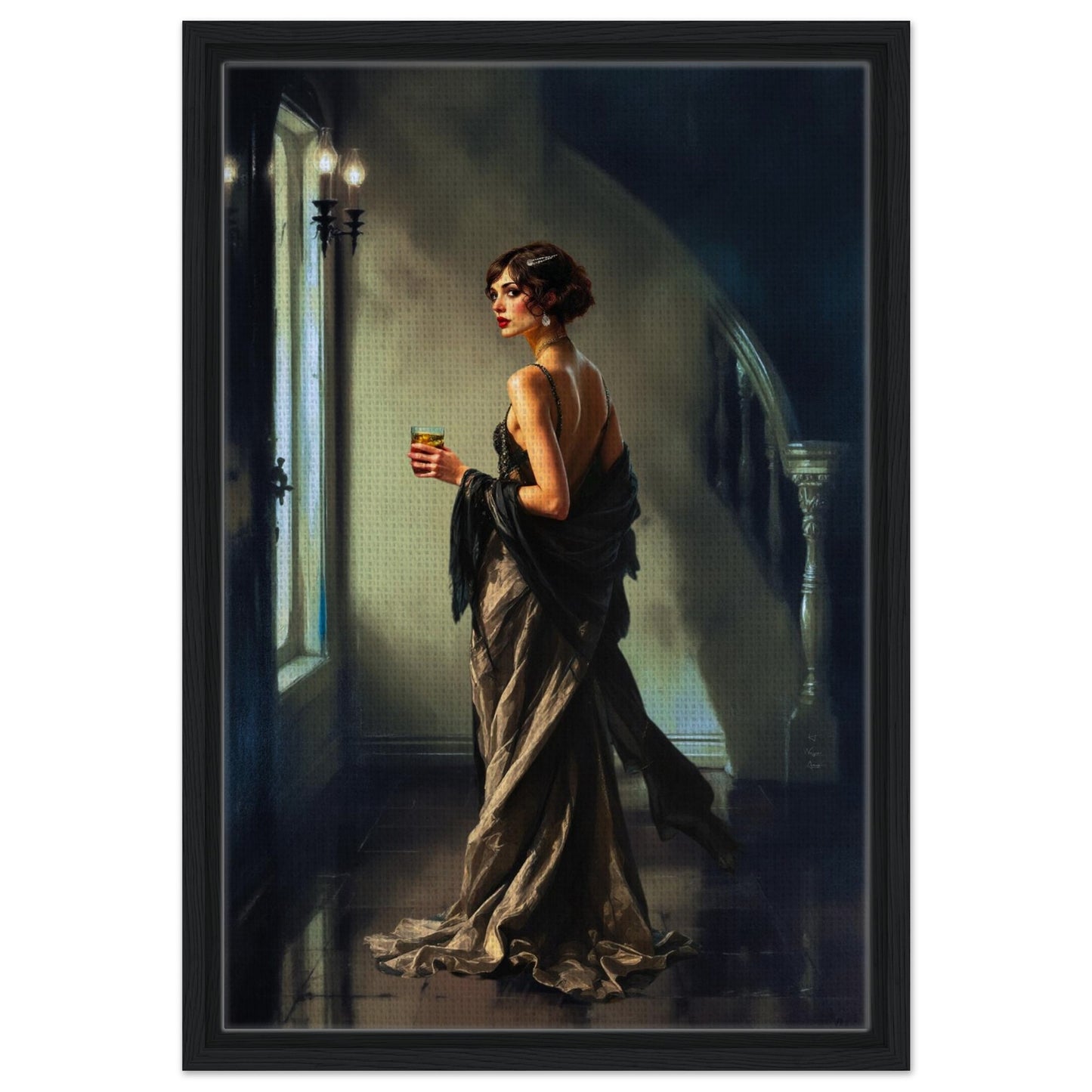 Art Deco Flapper Speakeasy Fine Art Print Black Wood Frame 40x60 cm 16x24″ Framed Canvas