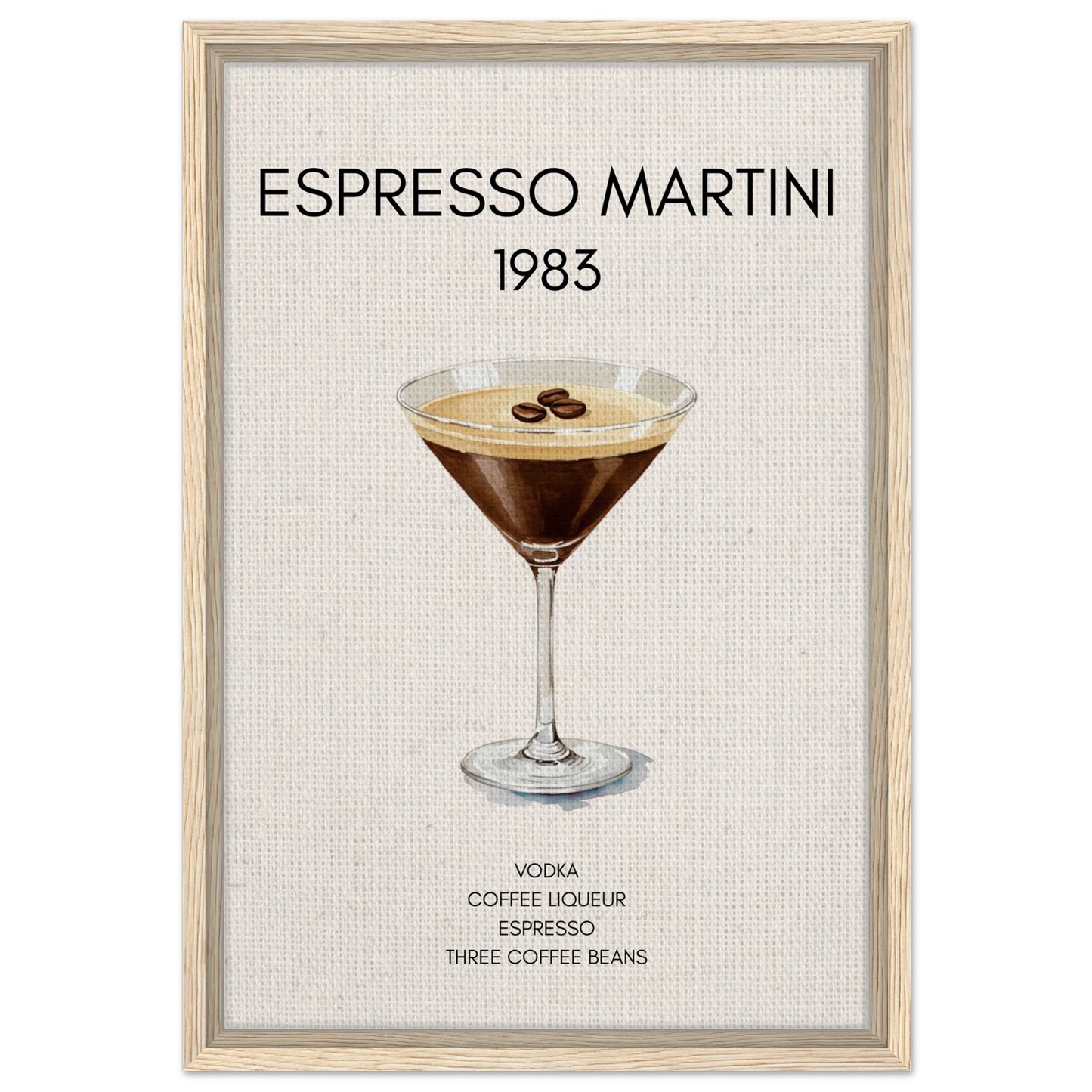 Espresso Martini Cocktail Bar Poster Print Light Wood Frame 40x60 cm 16x24″ Framed Canvas