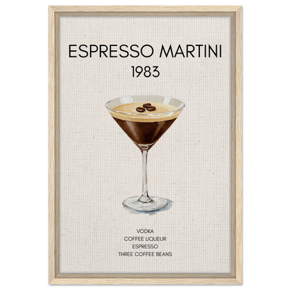 Espresso Martini Cocktail Bar Poster Print Light Wood Frame 40x60 cm 16x24″ Framed Canvas