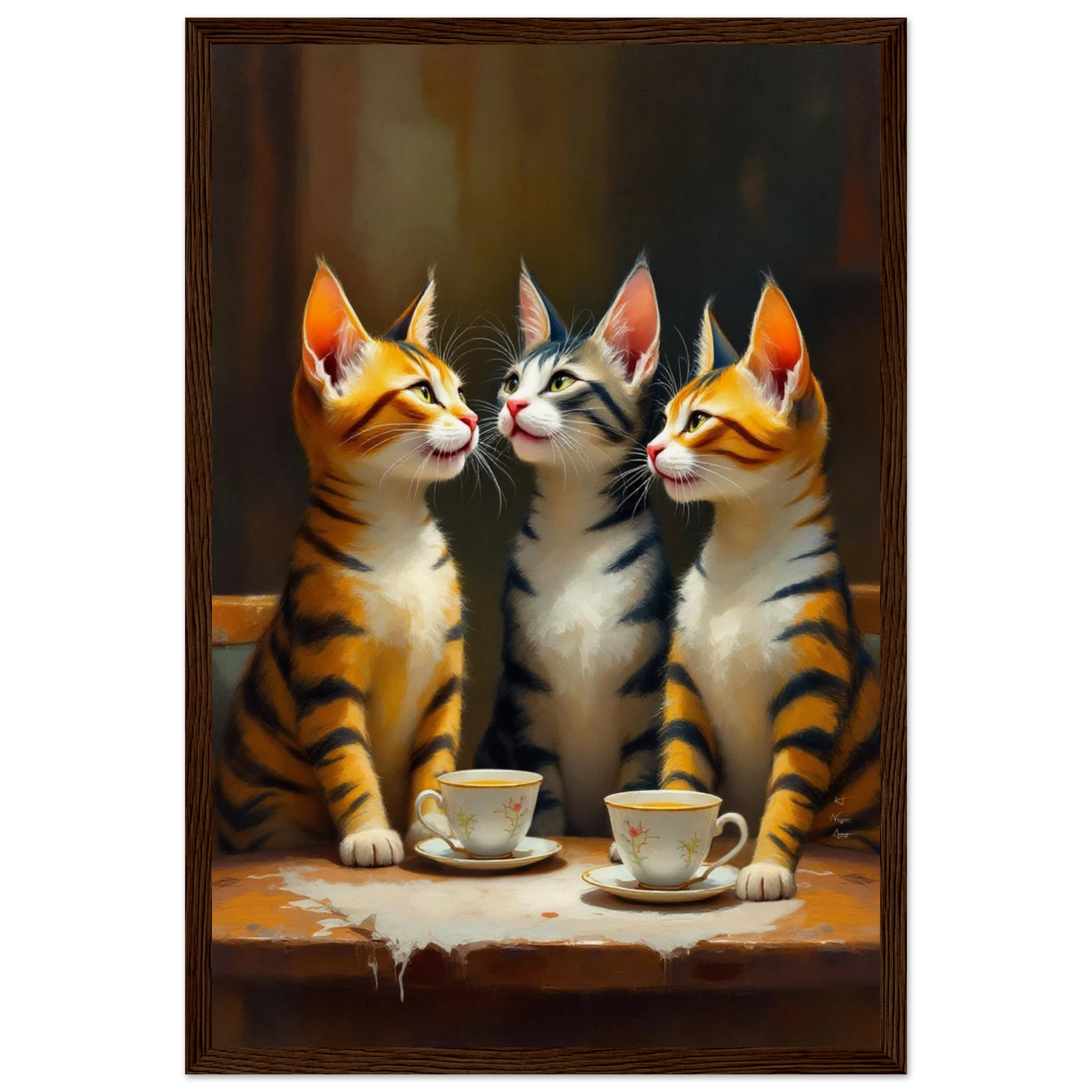 Tabby Cat Vintage Kitchen Art Print 30x45 cm 12x18″ Museum-Quality Matte Framed Poster Dark Brown Wood Frame