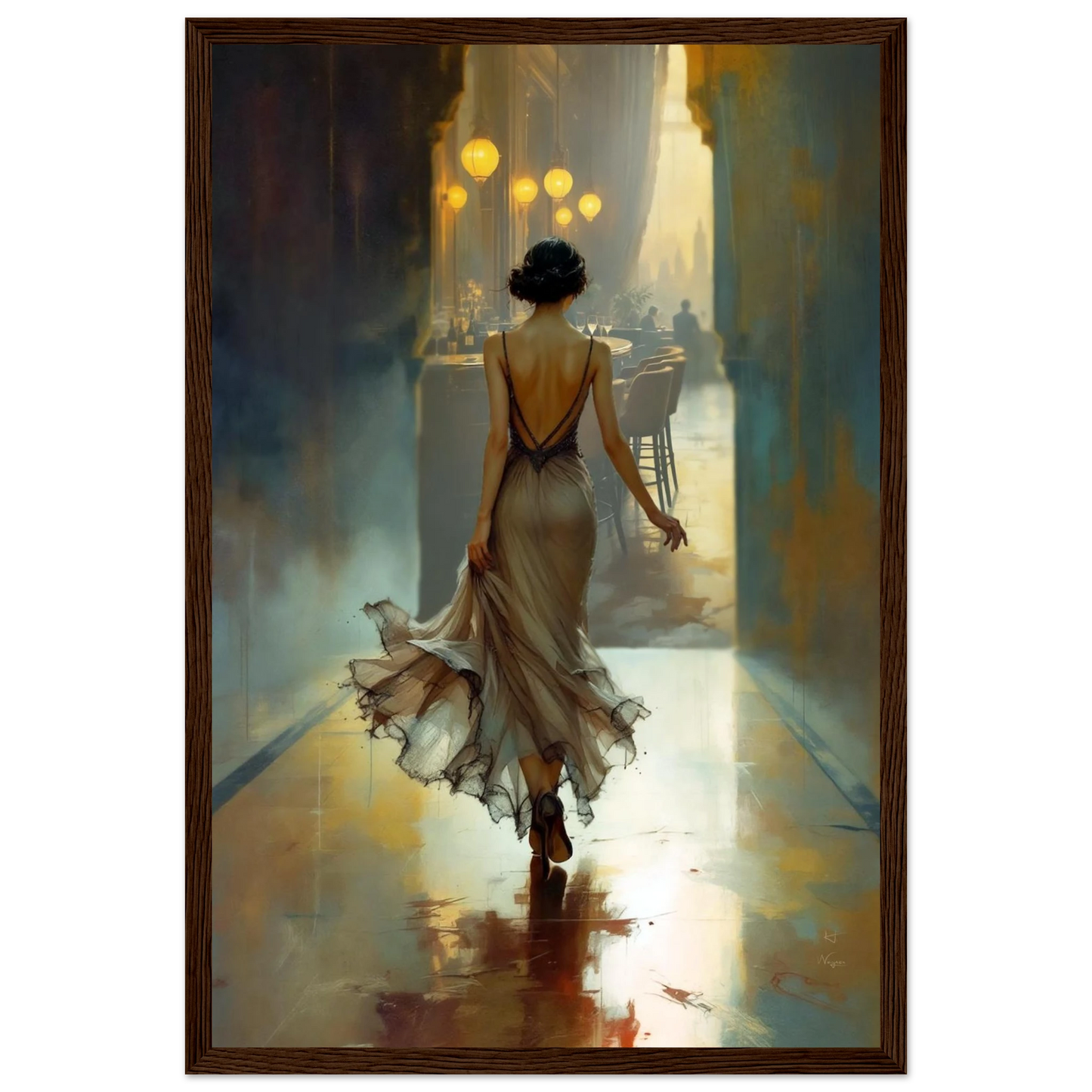 1920s Speakeasy Art Deco Print Dark Brown Wood Frame 30x45 cm 12x18″ Premium Matte Paper Wooden Framed Poster