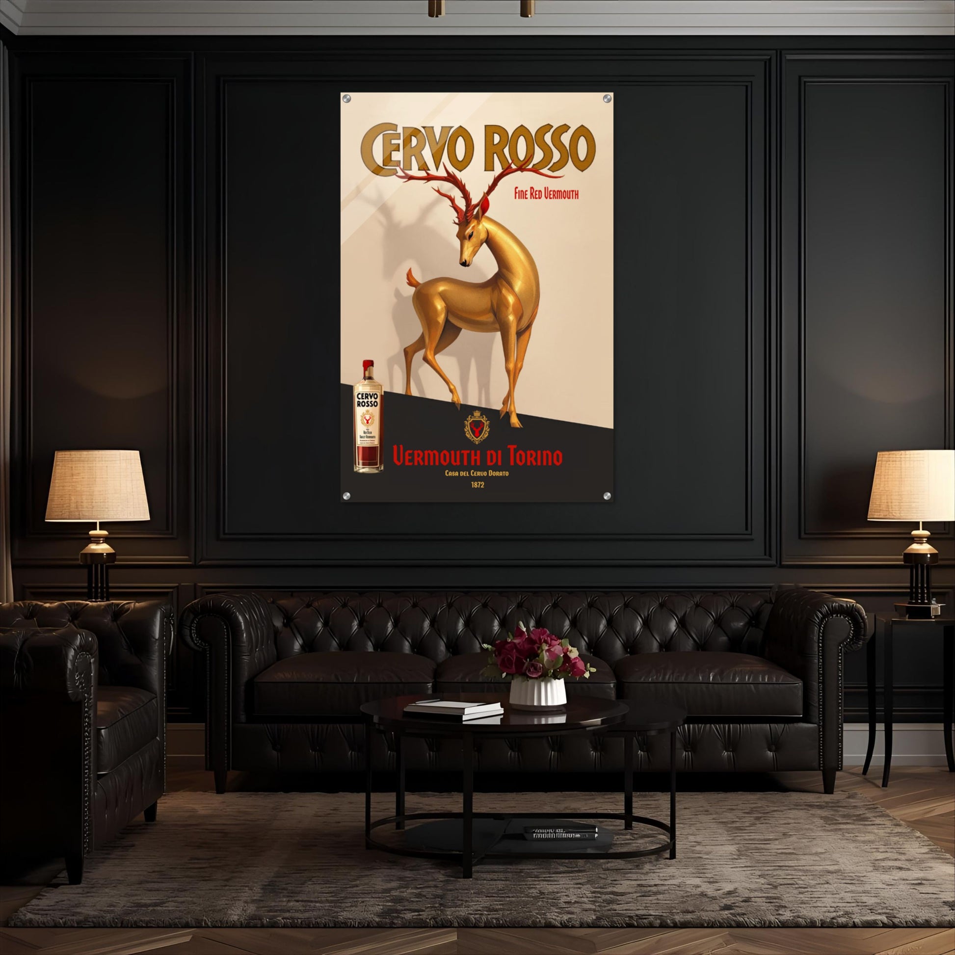 Art Deco Golden Deer Cocktail Bar Poster Print