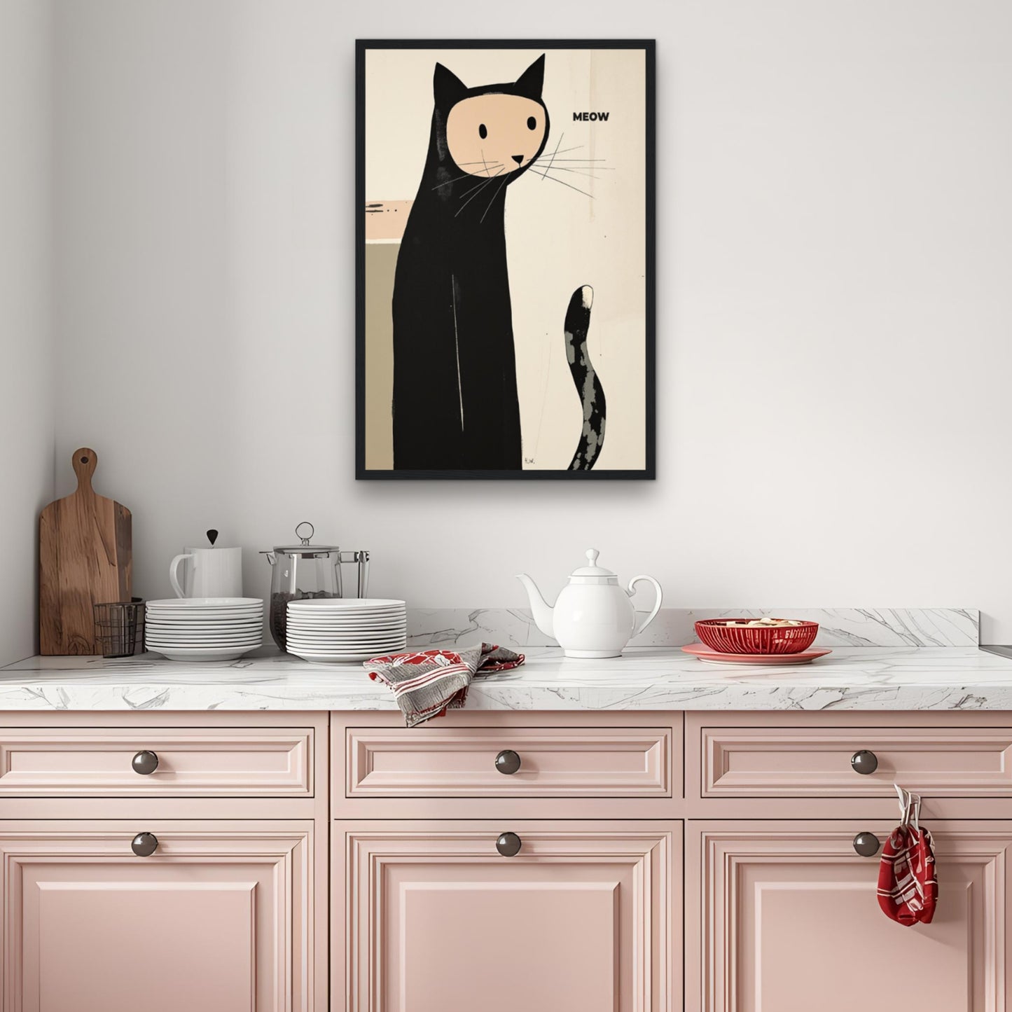 Quirky Modern Cat Art Poster Print